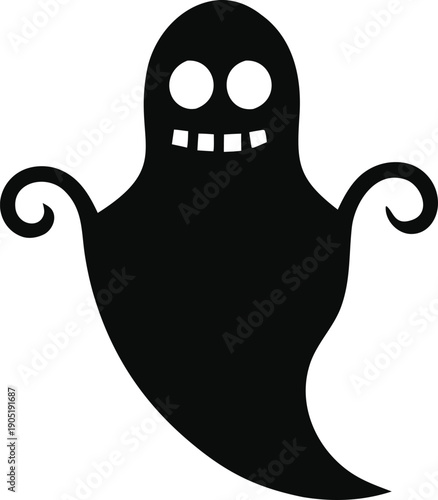 A playful and cartoonish depiction of a ghost with a smiling face and curly arms