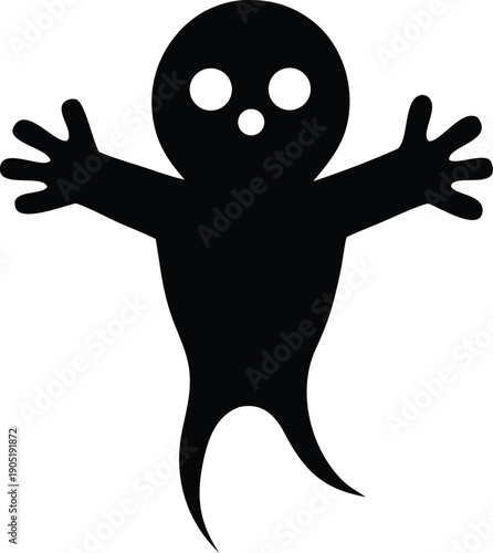 A mysterious black silhouette of a ghostly figure with outstretched arms