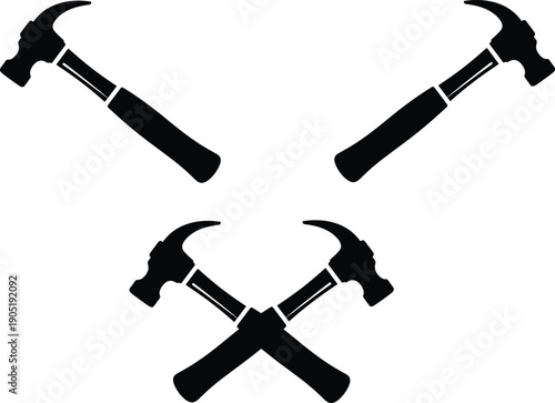 Four black hammer icons arranged in a symmetrical pattern