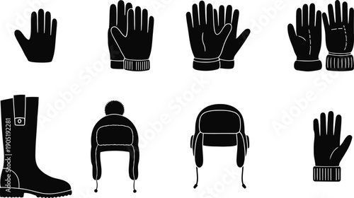 Winter protective gear and clothing icons