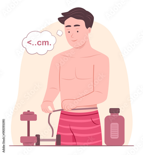 Wallpaper Mural Healthy Handsome Man Measuring His Waist with a Measuring Tape for Healthcare Concept Illustration Clip Art Torontodigital.ca