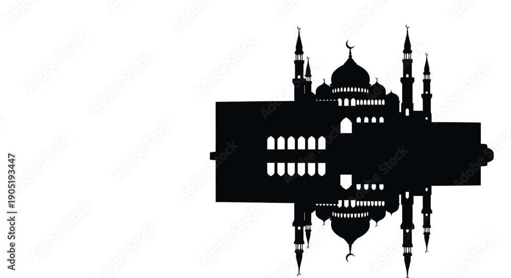 Obraz premium Mosque Silhouette with Minarets and Domes against White Background
