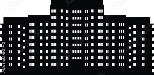 Abstract silhouette of a modern apartment building with many windows at night