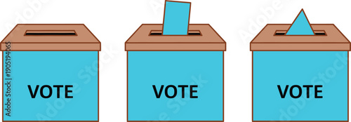 Voting ballot box icons set showing election process democracy civic participation and political decision making concept illustration