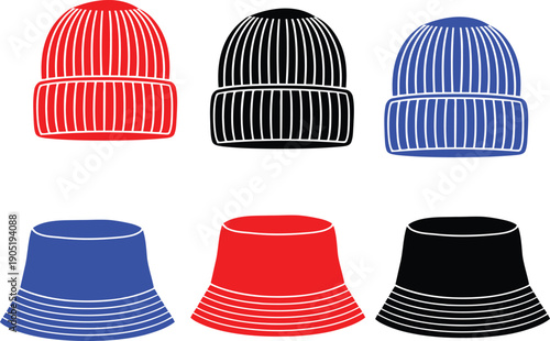 Colorful illustration of knit hats and plastic cups