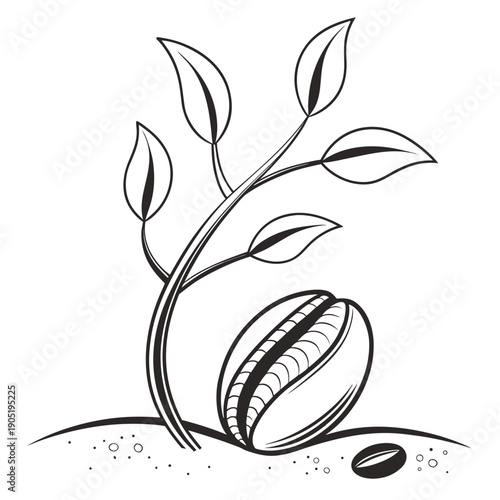 Minimal Seed Sprout Logo - Simple Black Line Art Vector