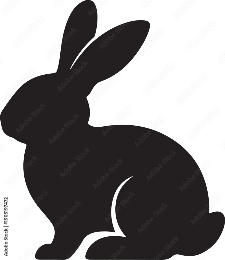 Obraz premium Black silhouette of a sitting rabbit with long ears