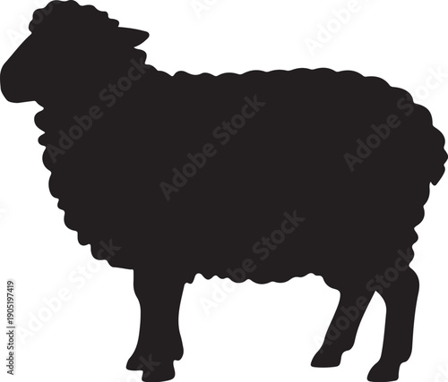 Black silhouette of a sheep with curly wool