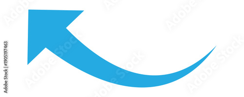 Upward pointing blue curved arrow symbol . Representing a rise in value or performance. This icon use for stock market analysis and quarterly business review visuals. Vector illustration. Eps 10