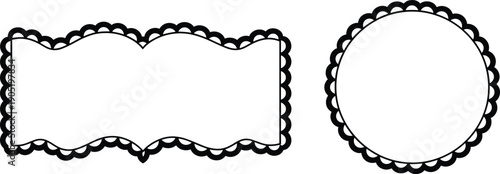 Decorative scalloped frames set with rectangle and circle shapes representing vintage labels borders and ornamental outline design