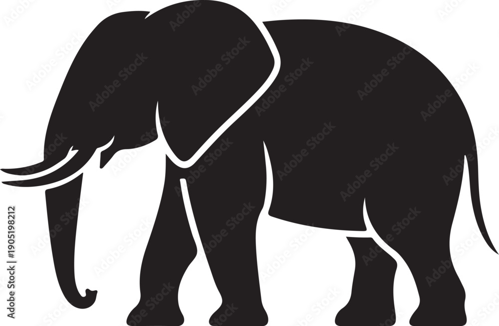 Fototapeta premium Black silhouette of an elephant standing white outline