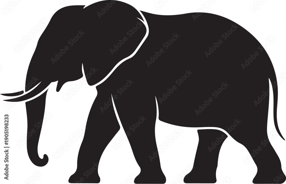 Fototapeta premium Black silhouette of an elephant standing white outline