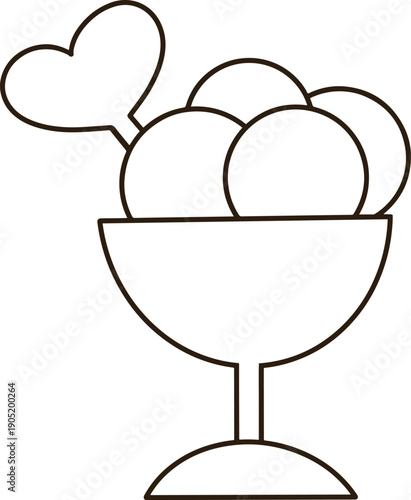 Ice Cream Sundae Heart Spoon Line Art Icon
