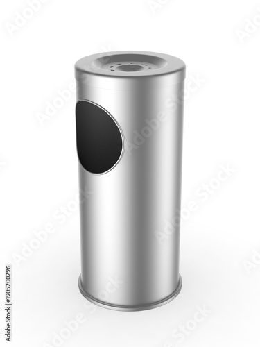 Wallpaper Mural Modern standing ashtray with a sleek cylindrical design, featuring a matte white metal body and stainless steel trim. The freestanding floor model includes a recessed top with cigarette rest grooves a Torontodigital.ca