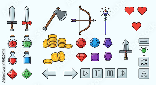 Epic Fantasy RPG Game Asset Collection: Medieval Weapons, Armor, and UI Inventory Icons