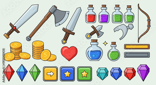 Epic Fantasy RPG Game Asset Collection: Medieval Weapons, Armor, and UI Inventory Icons