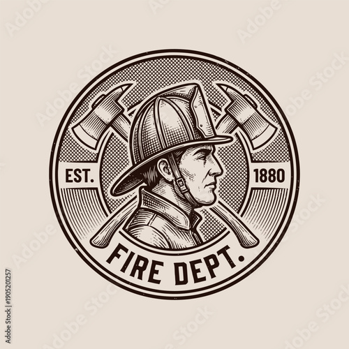 Vintage Fire Department Seal Logo Vector for Firefighter