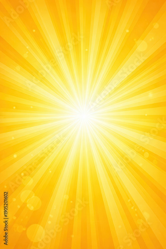 Radiant golden sunburst background with bright center and soft bokeh sparkles creating warm summer energy for celebration banner holiday sale poster inspirational sunshine and light concept
