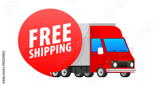 Free shipping promotion with delivery truck and red circle