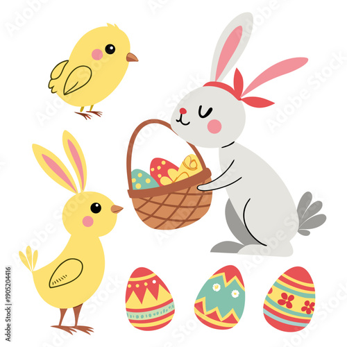 Trendy vector sticker mega bundle for Easter, featuring modern, isolated graphics ideal for digital crafts, social media, and creative projects.