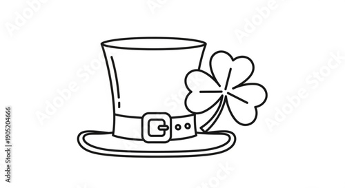 St patrick's day hat with shamrock illustration irish luck symbol black and white line art festive holiday decoration
