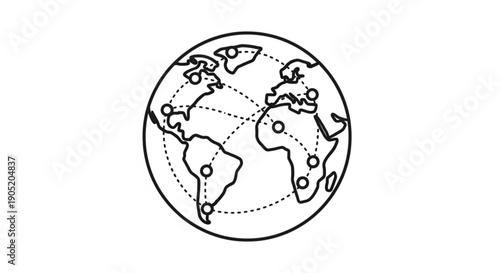 Global connections map with dotted lines and world globe illustration