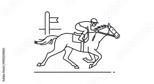 Equestrian athlete riding horse over obstacle in competition event