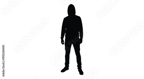 Striking black silhouette of a person wearing a hooded sweatshirt standing alone