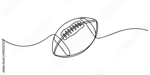 One continuous line drawing American football ball. sport ball concept, American football ball in single continuous line style. One line drawing of Rugby ball. Editable stroke drawing. American footba