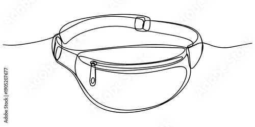 Fanny Pack Casual continuous one line drawing, Bag icon. Vector illustration of men's belt bag. Hand drawn men's shoulder bag, Stylish fanny pack line drawing depicting a convenient waist bag accessor
