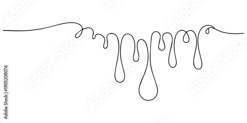 paint drips continuous one line drawing, Paint drip in one  continuous line style. Vector illustration for your design, Dripping Paint Dripping liquid. Paint flows. Silhouette single line on a white.