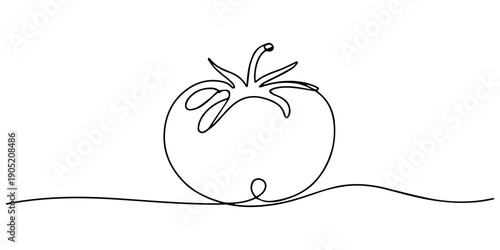 Abstract shaped tomato. single line tomato icon, Continuous one line tomato for grocery store, Tomato in continuous line art drawing style, Single continuous line drawing of a fresh tomato, minimalist