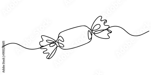 Continuous line drawing of wrapped candy design with decorative elements. Non editable stroke, Candy in one continuous line drawing, Caramel and chocolate sweet in wrapper paper symbol for candy shop.