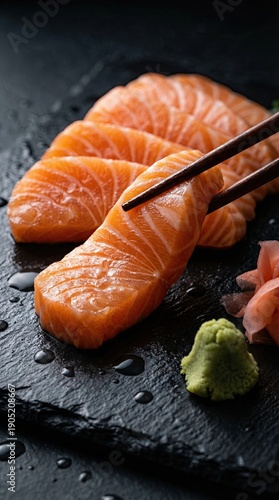 Wallpaper Mural Fresh Salmon Slices with Wasabi and Ginger on Slate Board Torontodigital.ca