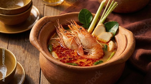 Wallpaper Mural Authentic Shrimp Soup in Rustic Pot with Herbs and Aromatic Spices Torontodigital.ca
