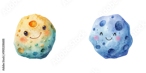 cute asteroid watercolor vector illustration