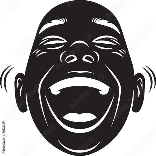 Laughing hysterically exaggerated face silhouette icon expressing extreme joy emotion vector illustration