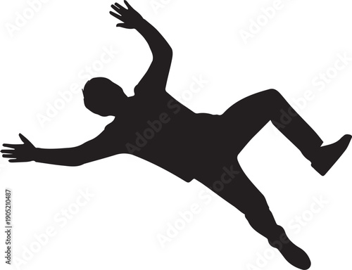 Man falling silhouette illustration with arms and legs spread out vector line art