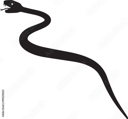 Slithering snake silhouette illustration with tongue out vector line art on transparent