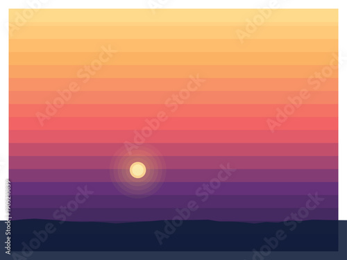 Vibrant gradient sky with glowing full moon over calm water at dusk evoking magical rain atmosphere in soft pastel hues