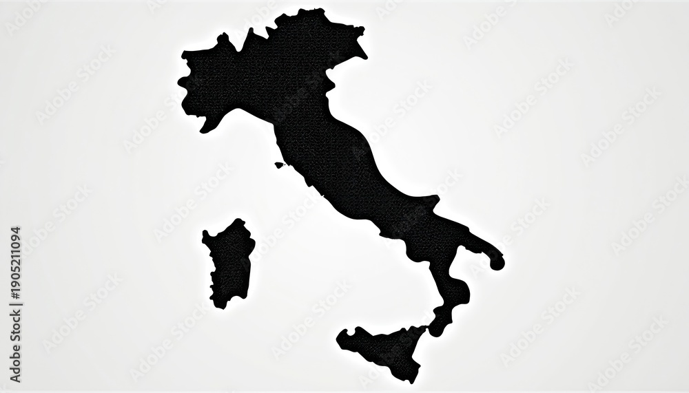 Obraz premium Black silhouette of Italy map on white background. Includes Sardinia and Sicily islands. Simple graphic design for travel or geography themes.
