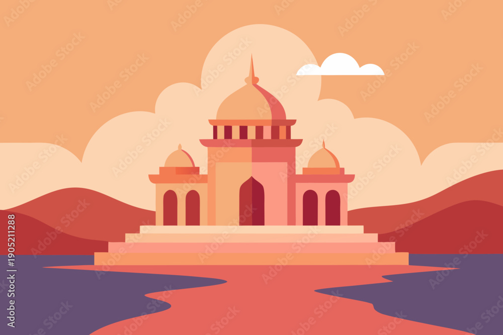 Fototapeta premium Historic Temple Riverside Illustration