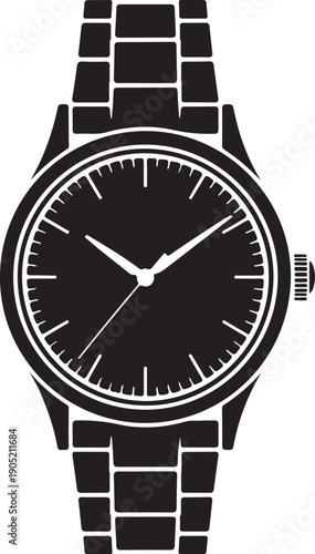 Black and white wristwatch with square link bracelet