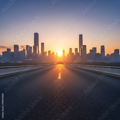 Cityscape at Sunrise - A Road to Urban Opportunities.