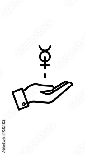 Hand holding Mercury symbol illustration.