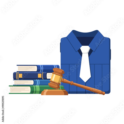 a judge s gavel and books next to a blue robe with