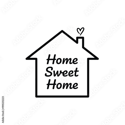 Home Sweet Home text with house outline and heart icon for real estate branding or wall decor logo for family interior design project