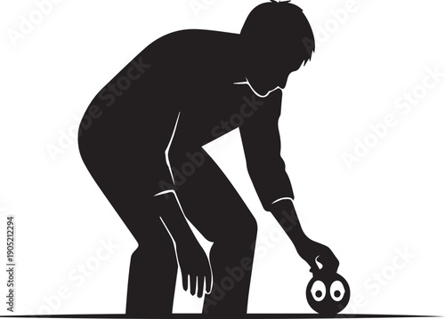 Man picking up kettlebell vector silhouette illustration for fitness line art design