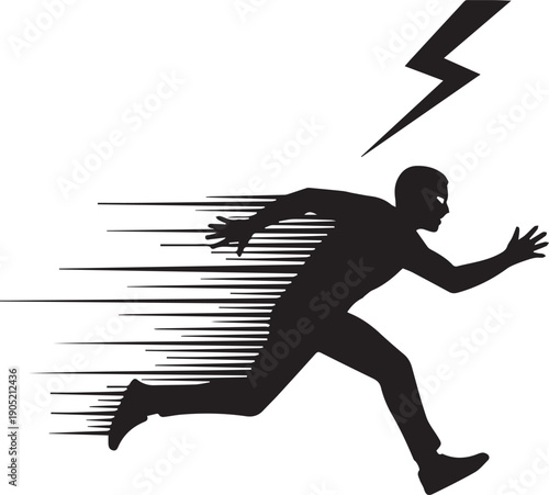 Running man silhouette vector illustration line art fast speed power athlete marathon runner track