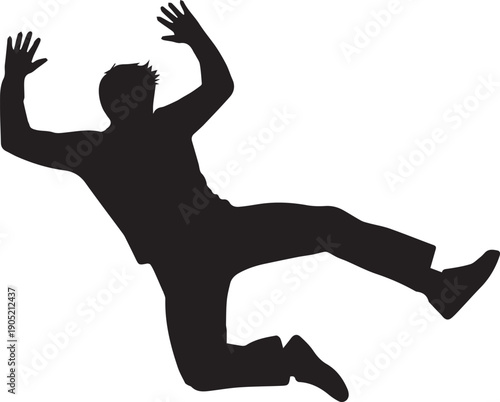 Silhouette of man falling backward arms raised expressing shock or surprise vector